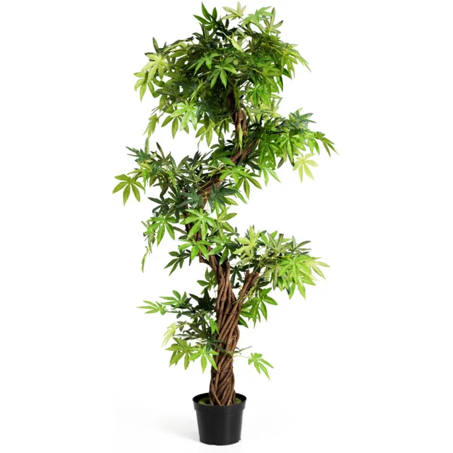 Costway Kunstplanten, groot, 160 cm, kunstplant in pot, kunstboom als echt, kamerplant met natuurlijke houten stam, voor thuis, kantoor Groen