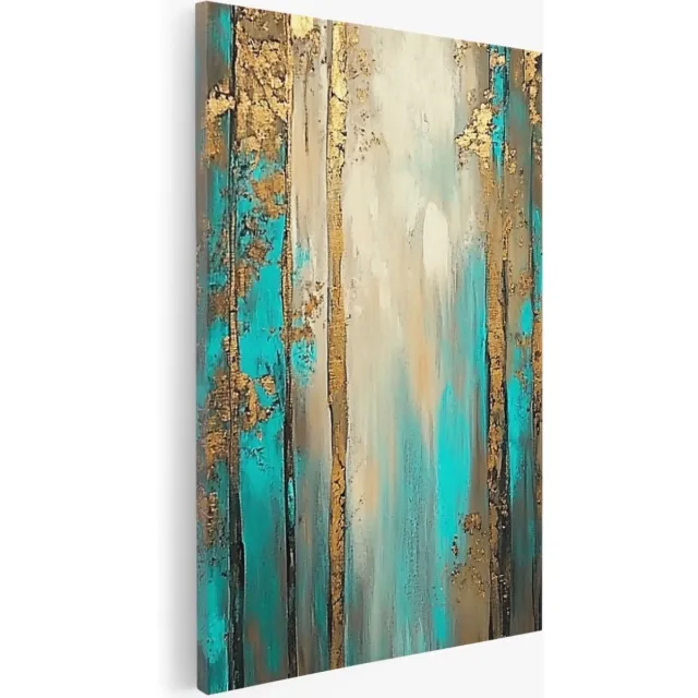 Saammp Canvas Schilderij - Goud gestreept - Abstract kunstwerk - 75x100 - Foto op canvas - Wanddecoratie - Muurdecoratie Woonkamer - Slaapkamer decoratie - Canvas Print Multicolor