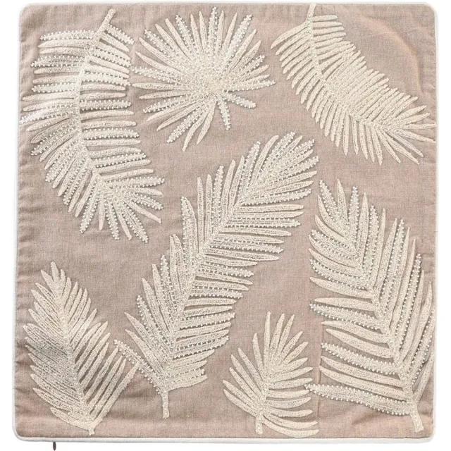 DKD Home Decor KUSSEN | SIERKUSSEN | WOONKUSSEN | TUINKUSSEN | KUSSENHOES | PALM BLAD | BRUIN WIT IVOOR | 50x50x0,5CM