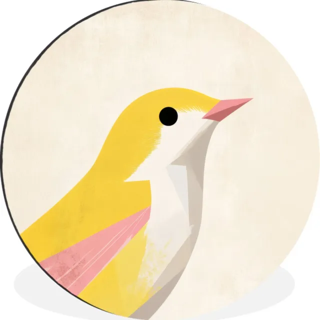 WallCircle Wandcirkel - Muurcirkel - Vogel - Minimalistisch - Geel - Aluminium - Dibond - 60x60 cm - Binnen en Buiten