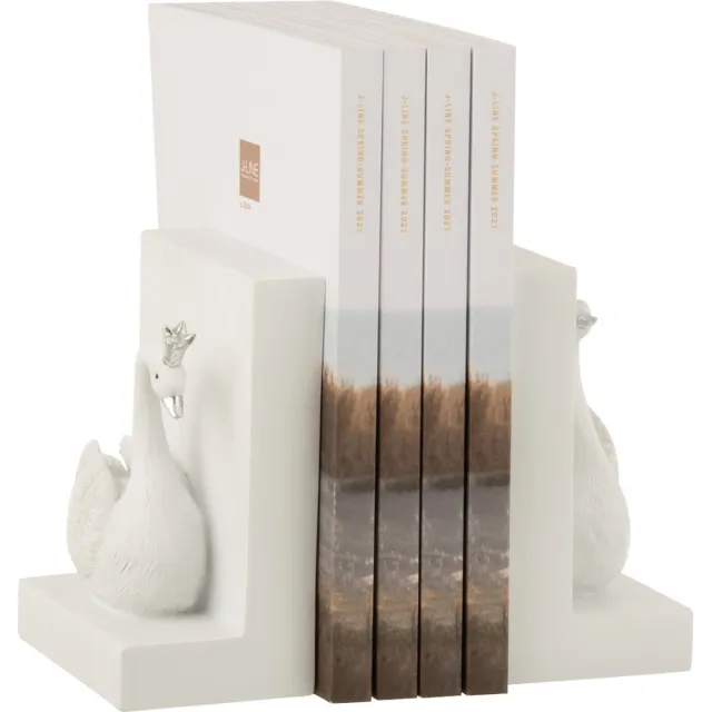 J-Line boekensteun Zwaan - kunststof - wit - 2 stuks