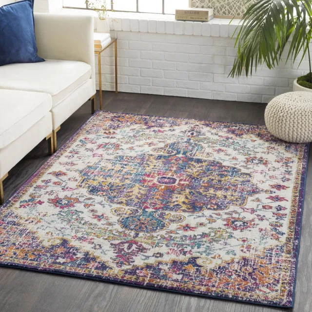 Ibenzoa Charmant Oosters Vloerkleed met Klassieke Boho Accent en Levendig Kleurpatroon in Wijnrood en Blauw kleurijk