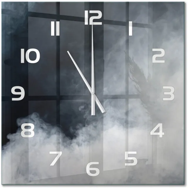 TULUP Wandklok - Witte rook Klok Glas Met Opdruk - 60x60 cm - zwart Moderne Wandklok Glas - Witte handen - Vierkante Klok - Decoratieve Glazen Klok - Glazen Wandklok Design