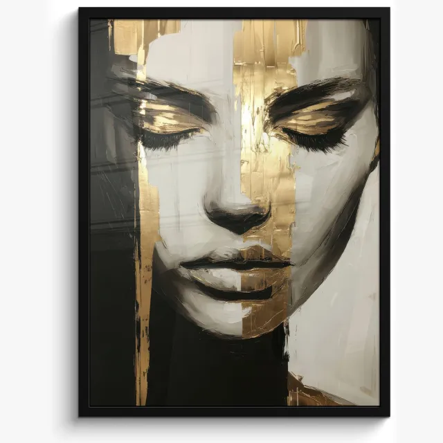FrameYourWall Poster in lijst - Fotolijst 60x80 cm - Posters - Ogen - Gezicht - Goud - Strepen - Posterlijst zwart - Decoratie - Wanddecoratie woonkamer - Muurdecoratie slaapkamer