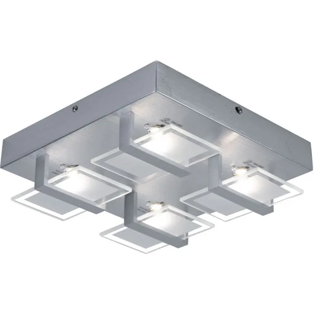Globo Lighting Plafondlamp Woonkamerlamp Slaapkamerlamp, 4 vlammen, helder gesatineerd glas, 4x LED 5W 332 Lm 3200K, LxBxH 26x26x7.8cm zilver