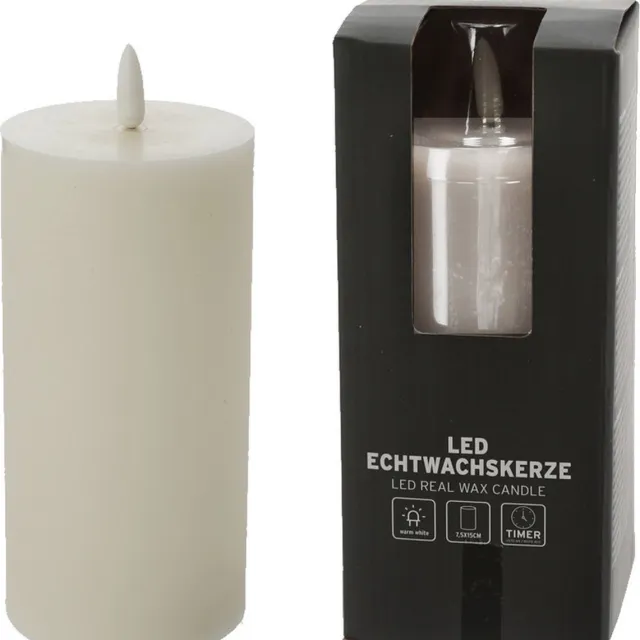 Firenze Home Home LED kaars - creme wit - D7,5 x H15 cm -met timer