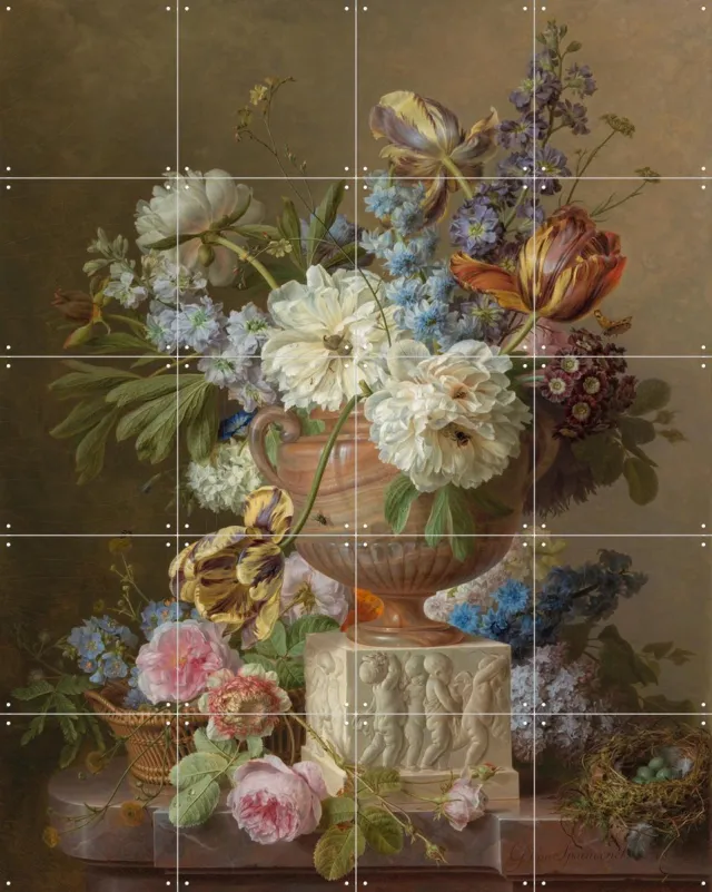 IXXI Bloemstilleven met albasten vaas, Gerard van Spaendonck & Rijksmuseum - 80 x 100 cm - Grote wanddecoratie en posters - Realisme, Klassiek Roze / Koele tinten