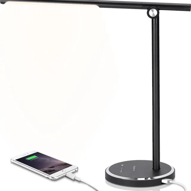 Aigostar LED Bureaulamp Dimbaar - Oogvriendelijke Tafellamp met Touchbediening - 5 Lichtkleuren en 10 Helderheidsniveaus - USB Poort - Zwart