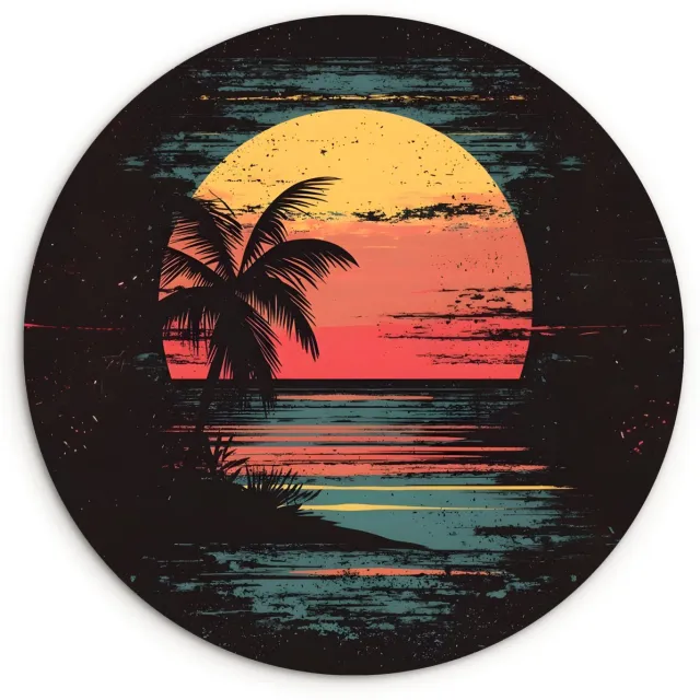 WallCircle Wandcirkel 90x90 cm - Muurcirkel Strand - Minimalistisch - Zon - Oranje - Muurdecoratie woonkamer - Wanddecoratie slaapkamer - Kamer decoratie accessoires - Ronde schilderijen