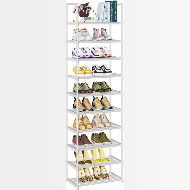 Famanu Schoenenrek met 10 niveaus, ruimtebesparende schoenenorganisator voor 20-25 paar schoenen Wit