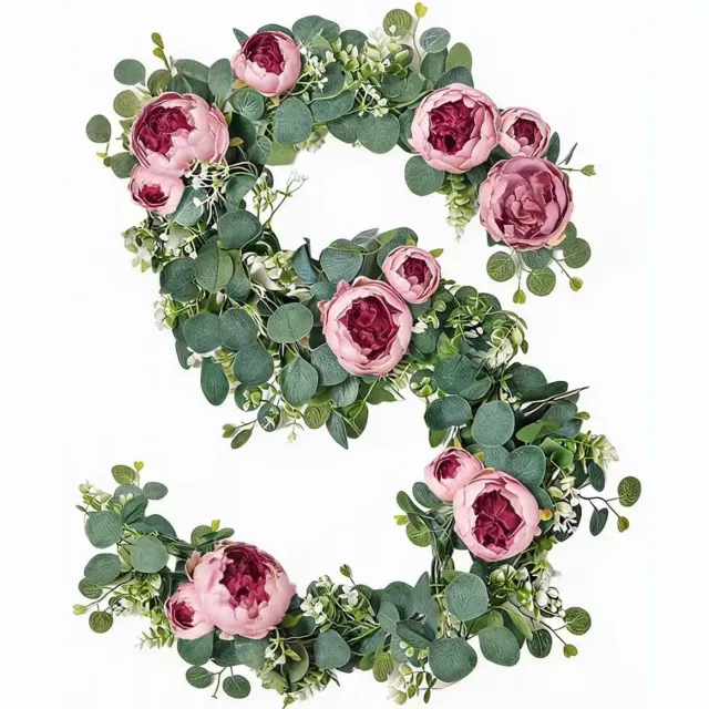 Mrilary Twee Kunstmatige Kransen Van Gipskruid En Pioenrozen Van 1,8 Meter, Geschikt Voor Wanddecoratie, Schoorsteenmantels, Tuinen, Als Achtergrond Voor Evenementen En Feesten, En Kunnen Ook Gebruikt Worden Als Trouwboog. Meerdere kleuren