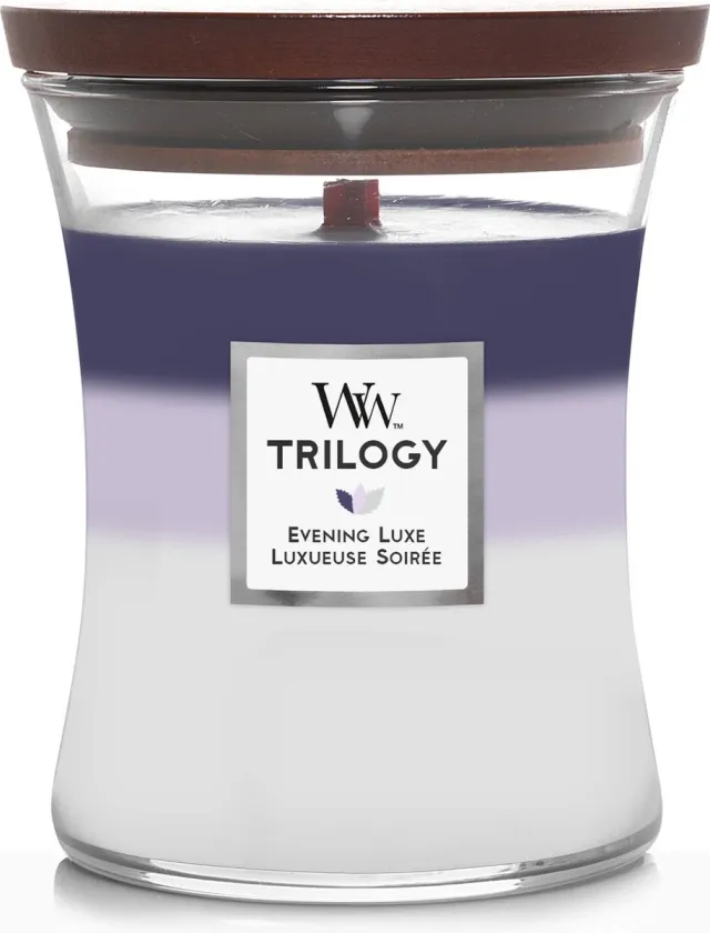 Woodwick Hourglass Trilogy Medium Geurkaars - Evening Luxe - 60 branduren Meerkleurig