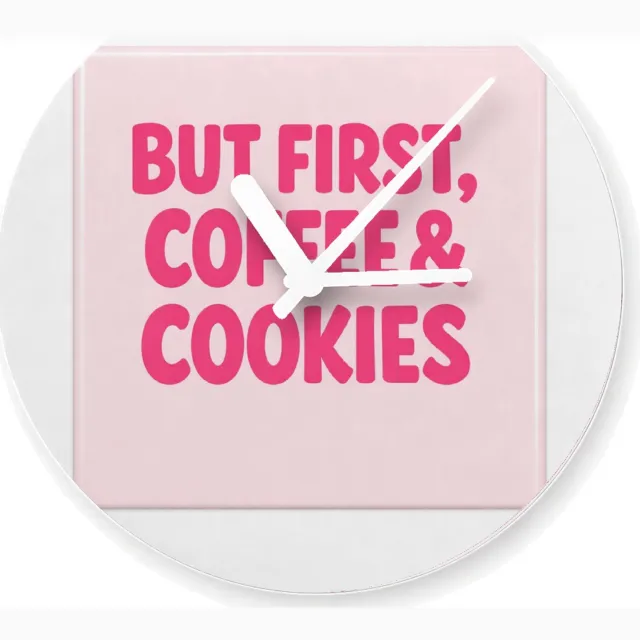 Mr Cadeautjes Glazen klok Ø 20 - design Compacte typografische print met een speels keuken- of koffi | cadeau Wit