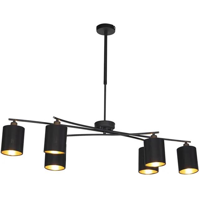 QAZQA lofty - Moderne Hanglamp met kap voor boven de eettafel | in eetkamer - 6 lichts - L 1010 mm - Zwart - Woonkamer | Slaapkamer | Keuken