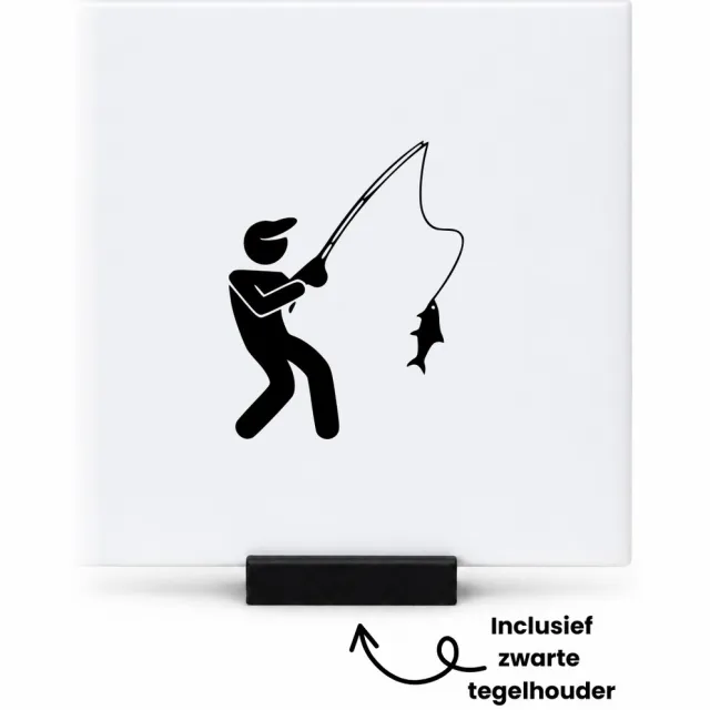 Hacebo Vissen tegeltje met tegelhouder - Vissen - de vis liefhebber - tegeltjes met tekst - vis - dier - spreuktegels - 10.8x10.8 CM Wit