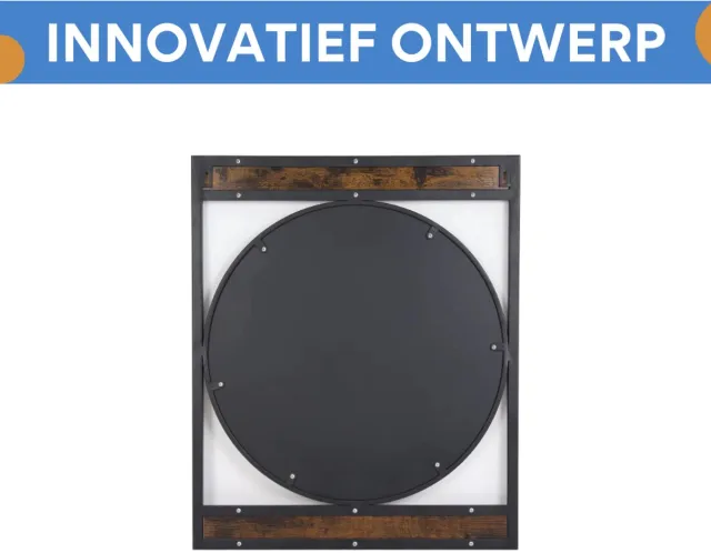 Happiq Rechthoekige Wandspiegel - Grote Industriële Spiegel - Houten & Metalen Frame - Decoratief Accentstuk - Voor Badkamer, Woonkamer & Hal - 60x80cm Zwart