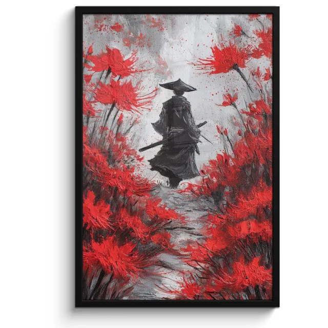 FrameYourWall Poster in lijst - Fotolijst 60x90 cm - Posters - Rode bloemen - mistig - Man - Posterlijst zwart - Decoratie - Wanddecoratie woonkamer - Muurdecoratie slaapkamer Bloemen - Man - Mistig