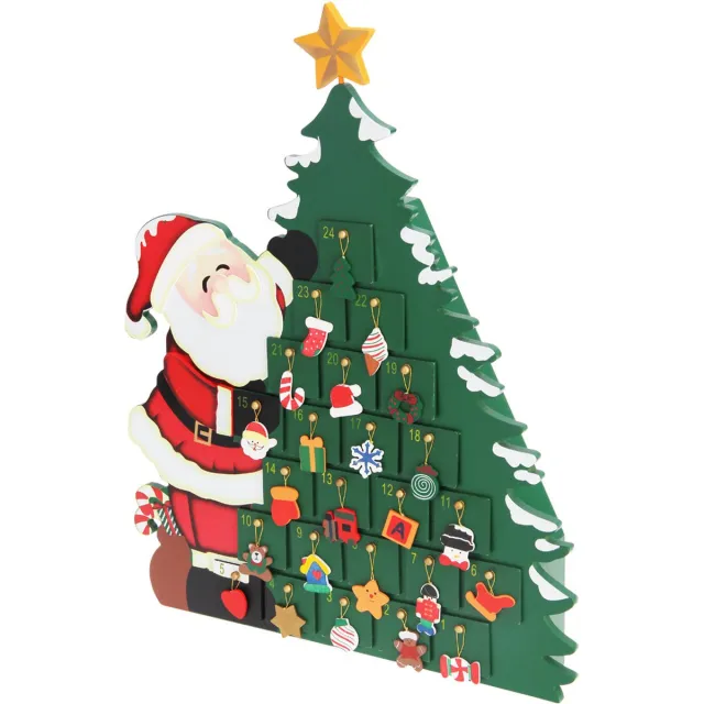 spielwerk Adventskalender Kerstman - 24 Lades Hout 52x39x6cm - Groen Kerstboom