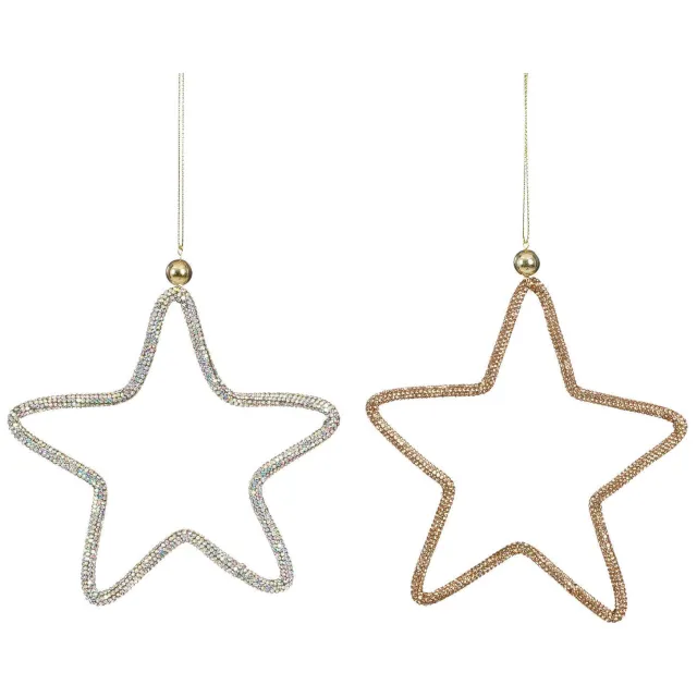 Mica Decorations kerstornament ster diamant koper zilver (2 stuks) Zilver, koper