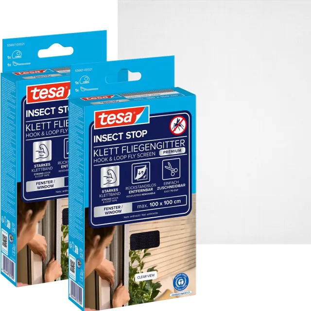 Tesa INSECT STOP H&L Fly Screen Premium for Windows - hor met klittenband, verwijderbaar zonder resten, antraciet - 2x 100 x 100 cm zwart