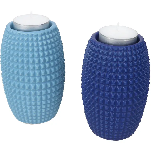MamboCat B. Charlston 2-delige Set Theelichthouders Steengoed 1x lichtblauw & 1x donkerblauw – 2049500
