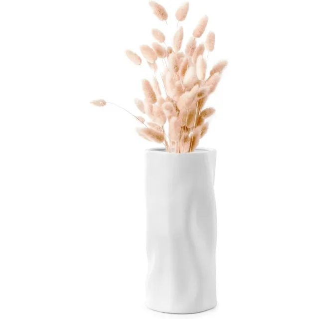 Famanu Decoratieve vaas van keramiek 25 cm hoog Modern design in cilindervorm Bloemenvaas in wit
