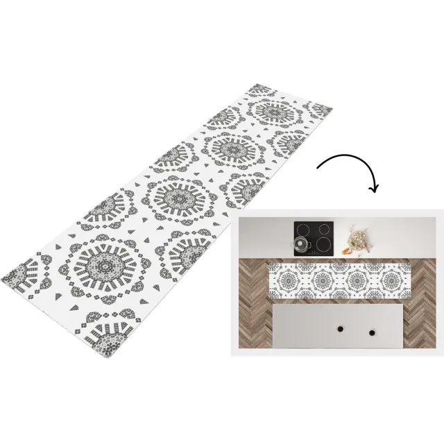 KitchenYeah Keukenloper - Loper keuken - Mandala - Patronen - Zwart Wit - Keukenloper vinyl Zwart; Wit