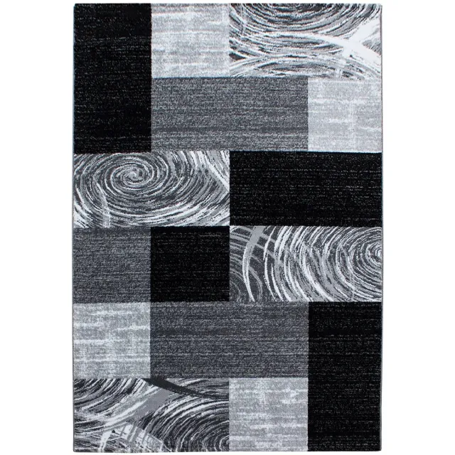 Dutch XXL Modern Vloerkleed | Tapijt | Parma | Blokken | Zwart | 80x300 cm
