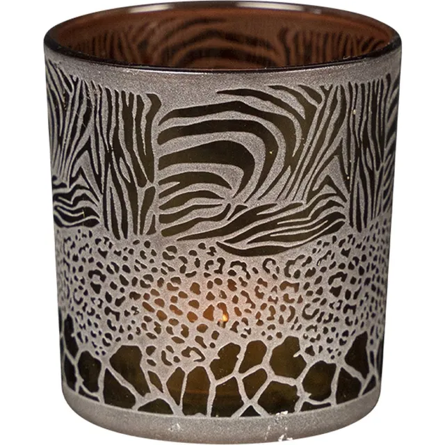 Mars & More Safari mix theelichthouder - glas bruin - 7 x 7 x 8 cm