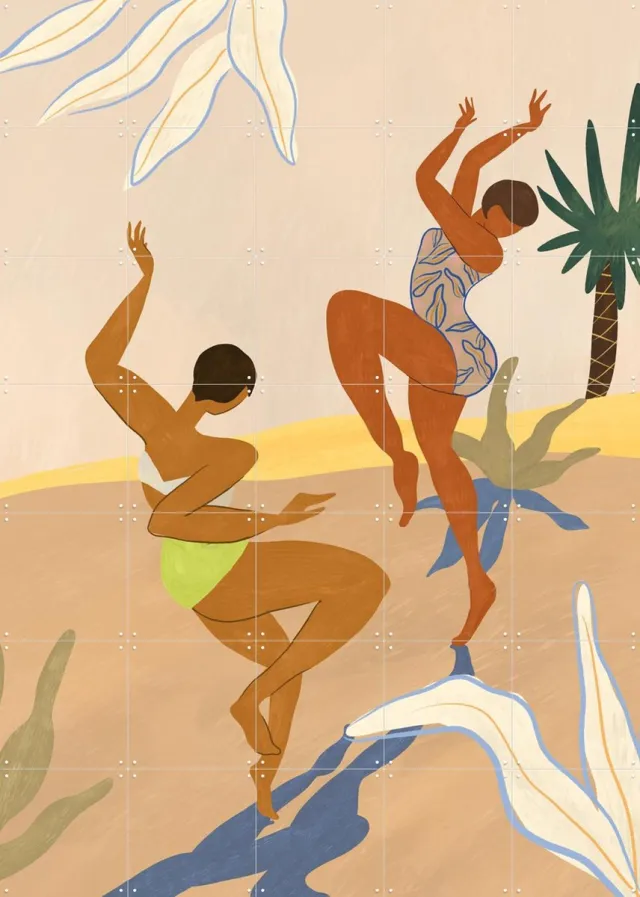 IXXI Summer Dance, Arty Guava - 100 x 140 cm - Grote wanddecoratie en posters - Speels, Illustraties, Grafisch Ontwerp, Kleurrijk, Slaapkamer Bruin