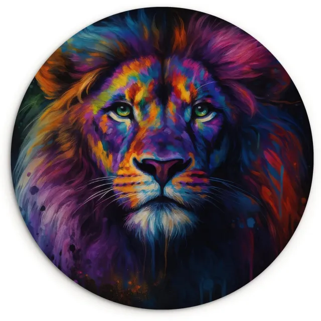 WallCircle Wandcirkel 90x90 cm - Muurcirkel Leeuwenkop - Felgekleurd - Abstract - Muurdecoratie woonkamer - Wanddecoratie slaapkamer - Kamer decoratie accessoires - Ronde schilderijen