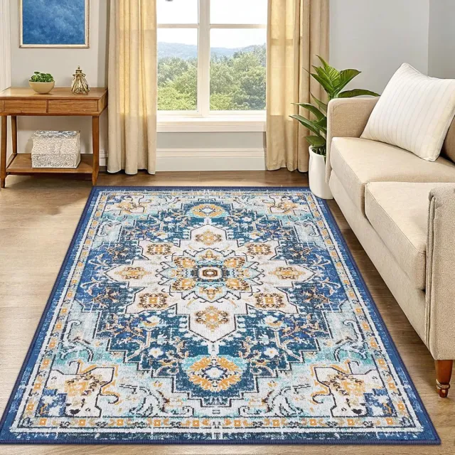 Homaxy Woonkamer Tapijt - Boheemse Stijl Gedrukt Vloerkleed- Machinewasbaar Licht Vloertapijt - 122x183 cm - Rechthoekig - Blauw