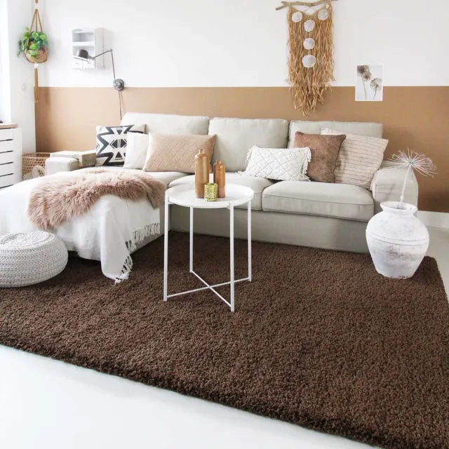 Tapeso Vierkant hoogpolig vloerkleed - Shaggy Trend bruin 160x160