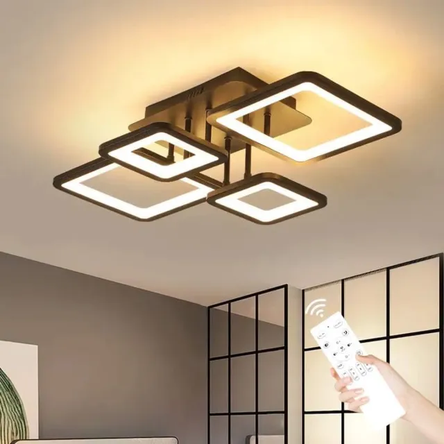 Haobosic Moderne LED-plafondlamp, 54W dimbaar met afstandsbediening (3000-6500K), creatief rechthoekig design plafondlamp voor woonkamer, slaapkamer, keuken (zwart) Black