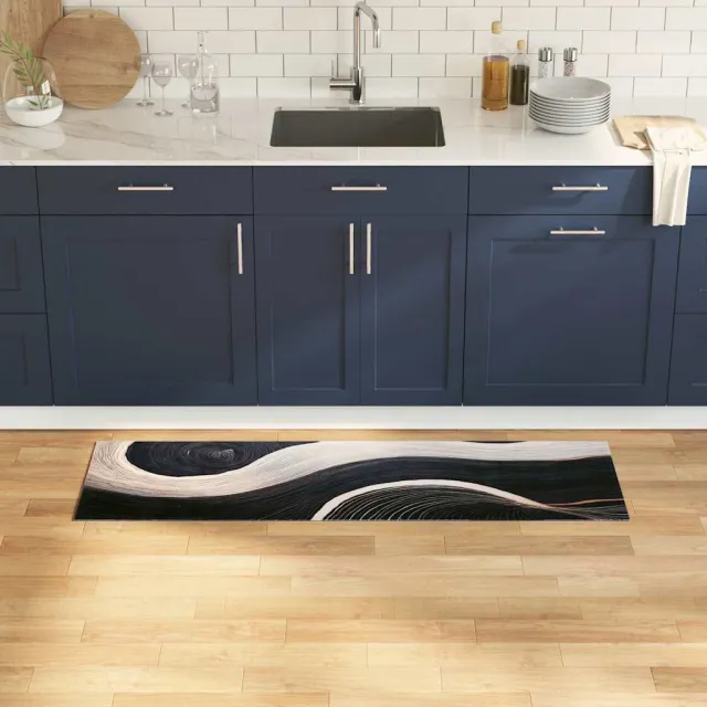 vidaXL Keuken Vloerkleed Zwart 150 x 45 cm Fluweel