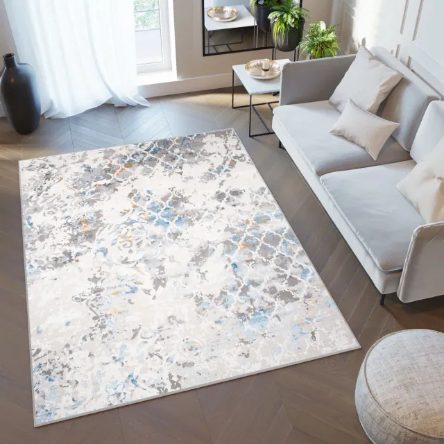 Tapiso Valley Vloerkleed Laagpolig Abstract Woonkamer Tapijt Beige Grijs Blauw
