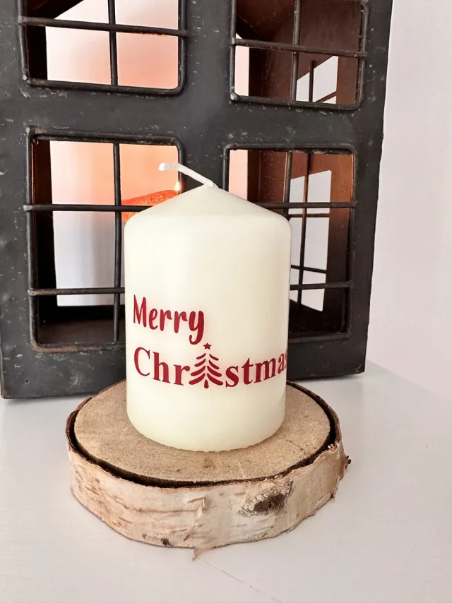 Afscheid & Troost Kerstkaars - Kaars - Merry Christmas - Persoonlijke boodschap - Feestdagen - Kerstboodschap - Herdenkingskaars AF-MCROOD ivoor met rood