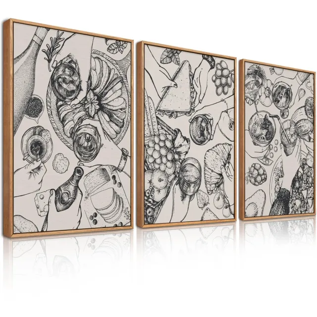 Ibenzoa Abstracte Boho Keuken Wanddecoratie Set van Drie Stuks - Moderne Kunstdrukken Kleur g