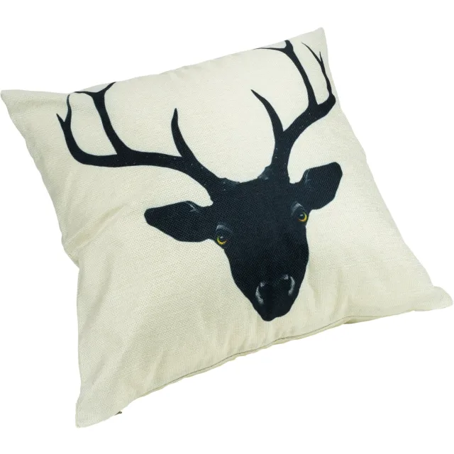 QUVIO Sierkussen met rendier - Gevuld - 45 x 45 cm - Zwart en Beige