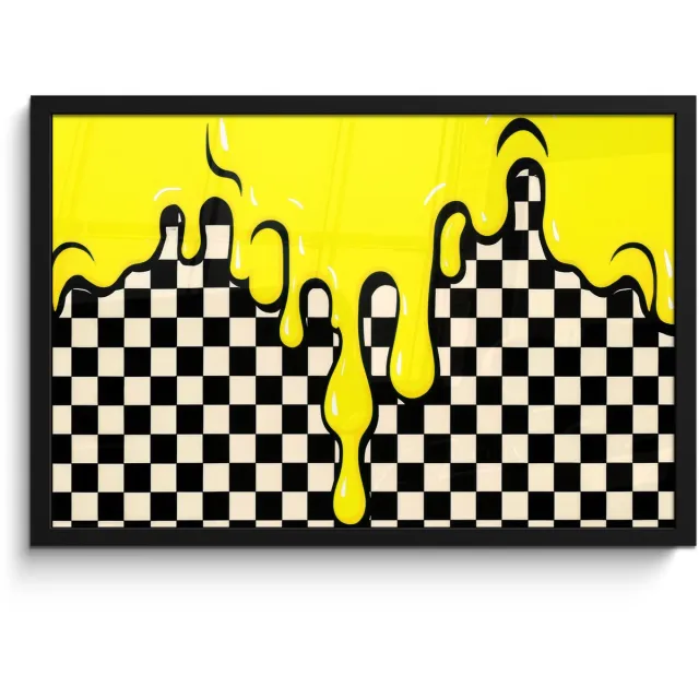FrameYourWall Poster in lijst - Fotolijst 60x40 cm - Posters - Geblokt - Grafisch - Vloeistof - Geel - Posterlijst zwart - Decoratie - Wanddecoratie woonkamer - Muurdecoratie slaapkamer