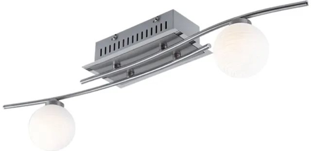 Fischer Leuchten Plafondlamp LED plafondlamp glas keukenlamp opaal woonkamerlamp, bol design nikkel mat chroom, 2x 3,8W 2x340lm 3000K, B 66 cm zilver