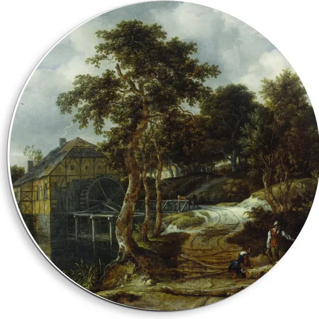 KuijsFotoprint Forex Wandcirkel - Oude Meesters - Landschap met watermolen, Jacob Isaacksz van Ruisdael - 40x40cm Foto op Wandcirkel (met ophangsysteem) Blauw