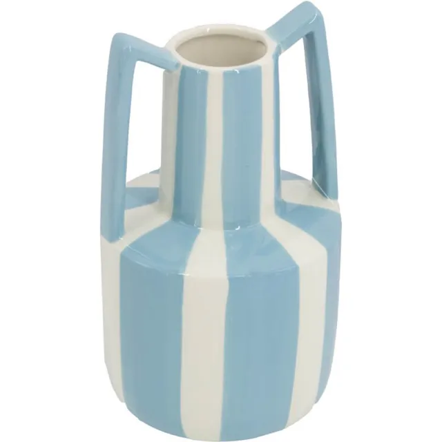 Homebound by Kolony HomeBound by KY | Aardewerk vaas met oren stripe light blue | bloemenvaas gestreept Blauw