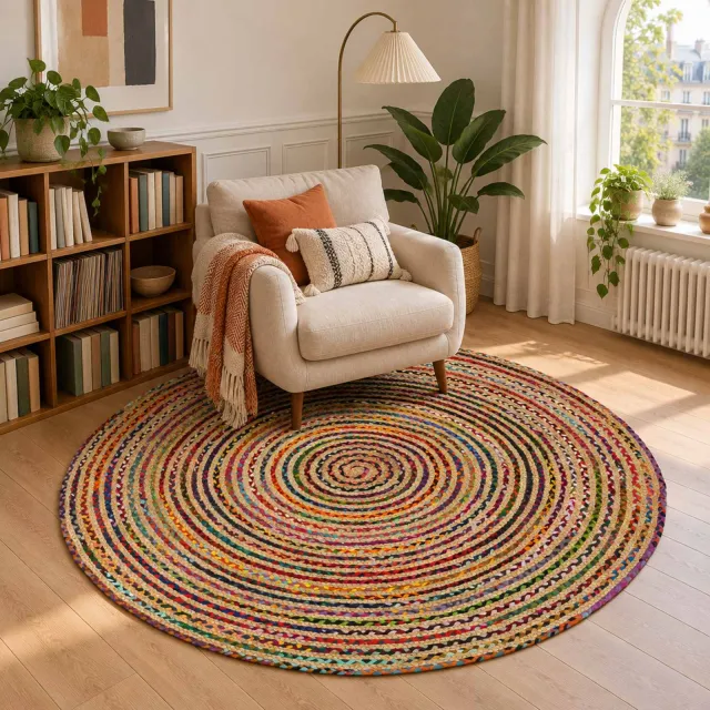 vidaXL Gebied Tapijt Multikleur Ø 180 cm Jute meerkleurig, foto 2