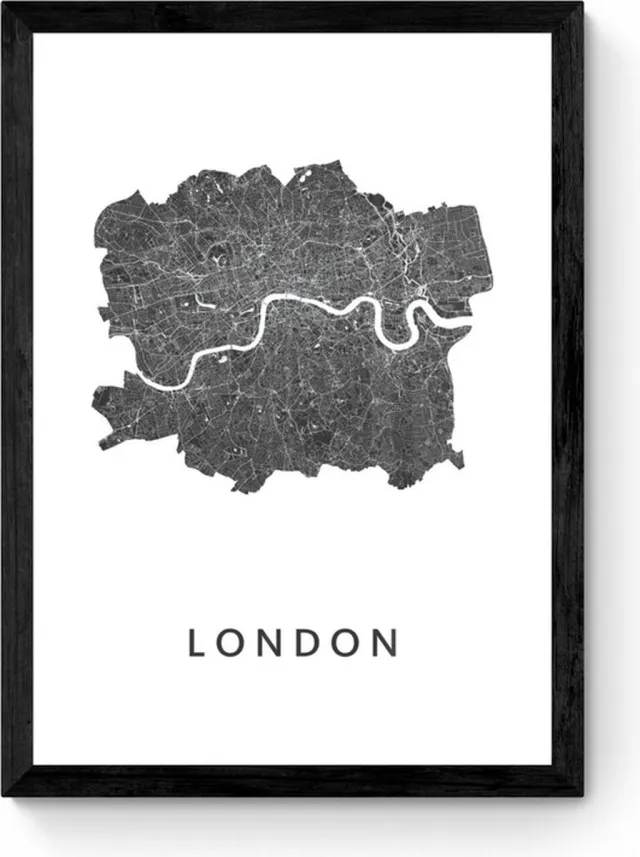 Kunst in Kaart London - Ingelijste Stadskaart Poster Zwart, Wit