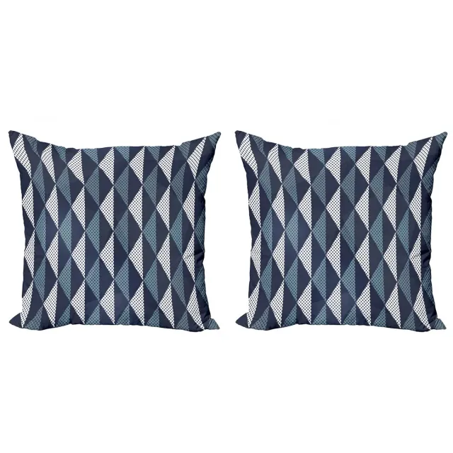 ABAKUHAUS Geometrische Kussenhoes – 2x45 cm – Dubbelzijdig digitaal bedrukt – Blauwgrijs/Wit Blaugrijs