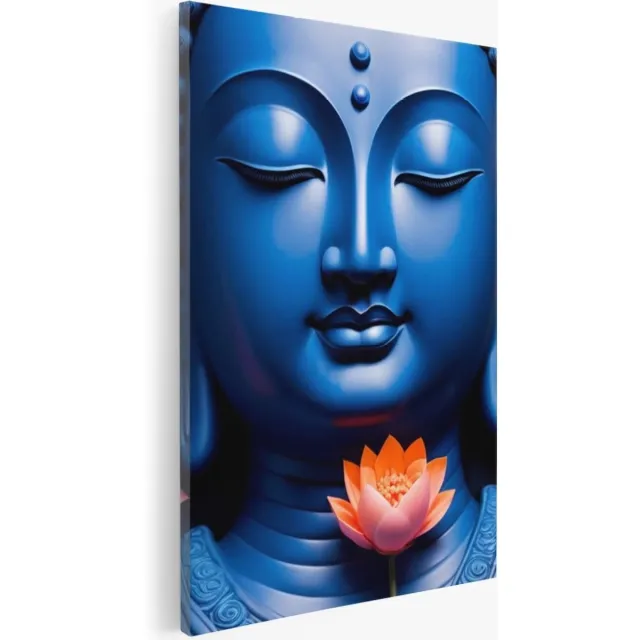 Saammp Canvas Schilderij - Boeddha met roze bloemen - 40x60 - Foto op canvas - Wanddecoratie - Muurdecoratie Woonkamer Multicolor
