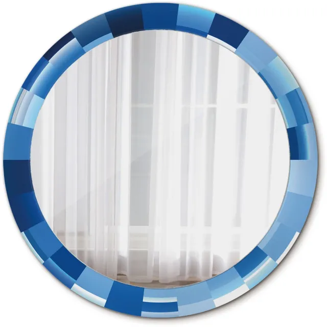 TULUP Spiegel - Ronde Spiegel - Spiegel op gehard Glas - Blauw abstract - Diameter: 80 cm - Spiegel met decoratieve opdruk - Woonkamerspiegel - Inloopkastspiegel - Spiegel voor kantoor of studio - Blauwe - Wanddecoratie Spiegel - Wandmontage Blauw Blauw abstract