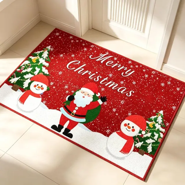 FLITI Kerst Deurmat 60x90 cm - Antislip Kerstmat met Rode Kerstprint - Zachte Polyester Mat met TPE Achterkant - Kerstdecoratie voor Hal, Entree en Binnendeur - Rood 1
