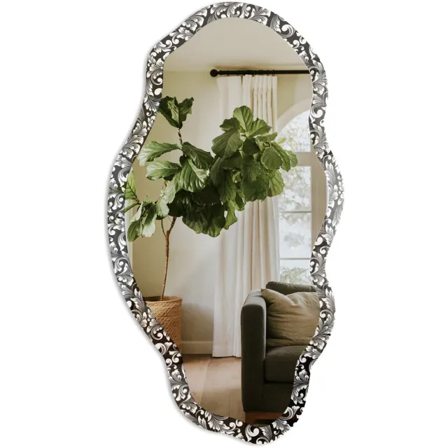 TULUP Klassiek Ornament Spiegel - Zwart Moderne Rechthoekige Wandspiegel - Organische Spiegel - Woonkamer - Klassiek - 45x90 cm - Totale afmeting 52x97 cm Klassiek Ornament, Zwart